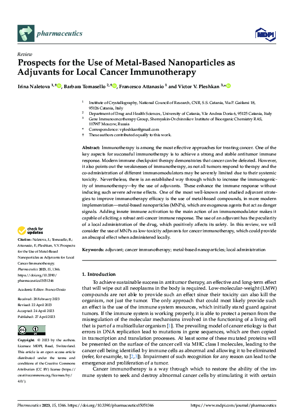 (PDF) Prospects for the Use of Metal-Based Nanoparticles as Adjuvants ...