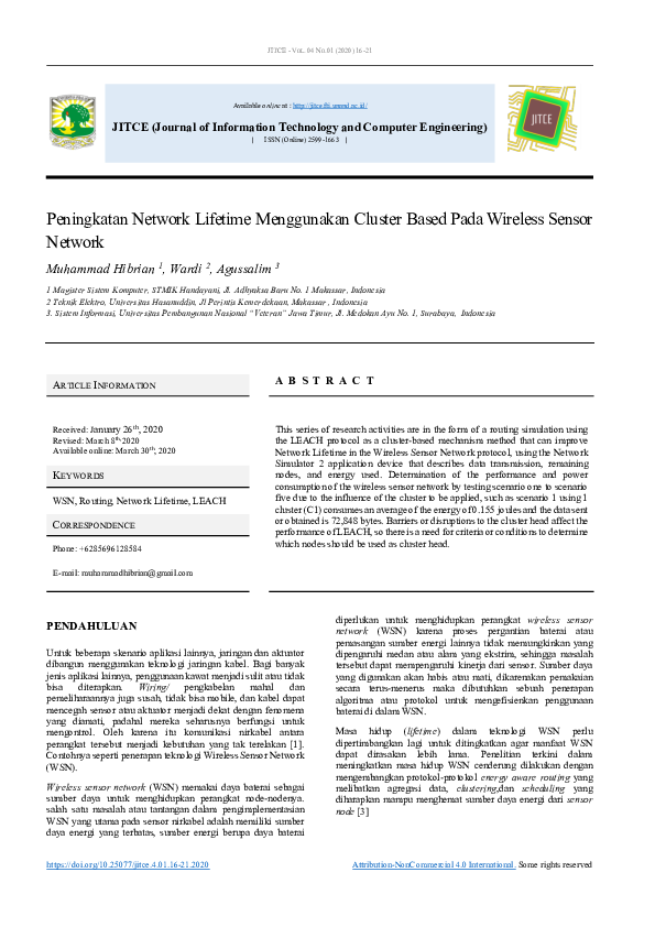 (PDF) Peningkatan Network Lifetime Menggunakan Cluster Based Pada ...