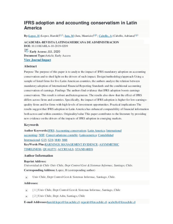 (PDF) IFRS adoption and accounting conservatism in Latin America