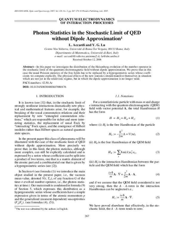 (PDF) Photon statistics in the stochastic limit of QED without dipole ...