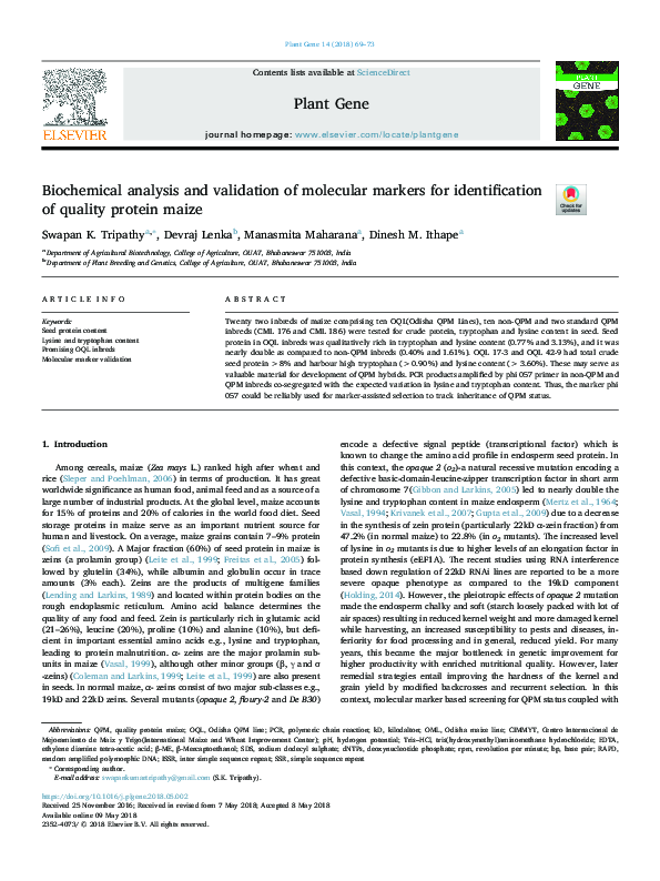 (PDF) Biochemical analysis and validation of molecular markers for ...