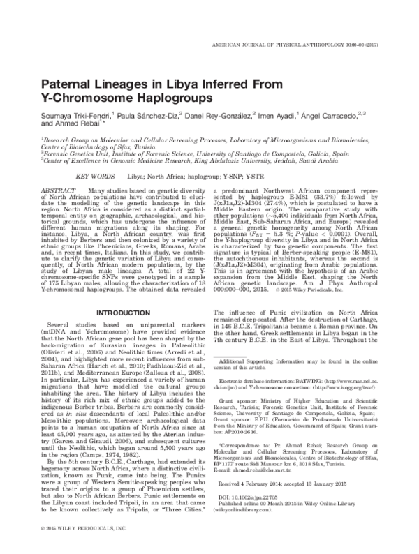 (PDF) Paternal lineages in Libya inferred from Y-chromosome haplogroups