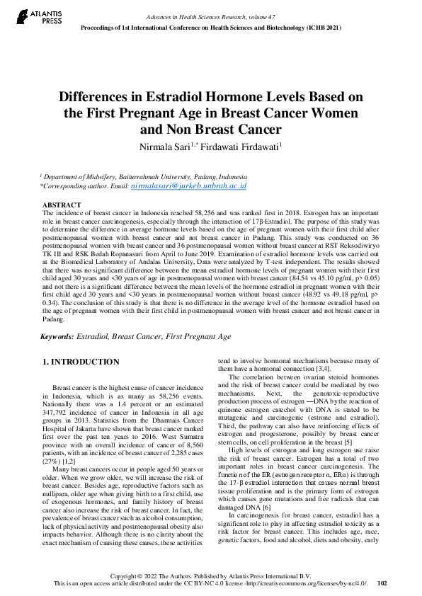 (PDF) Differences in Estradiol Hormone Levels Based on the First ...