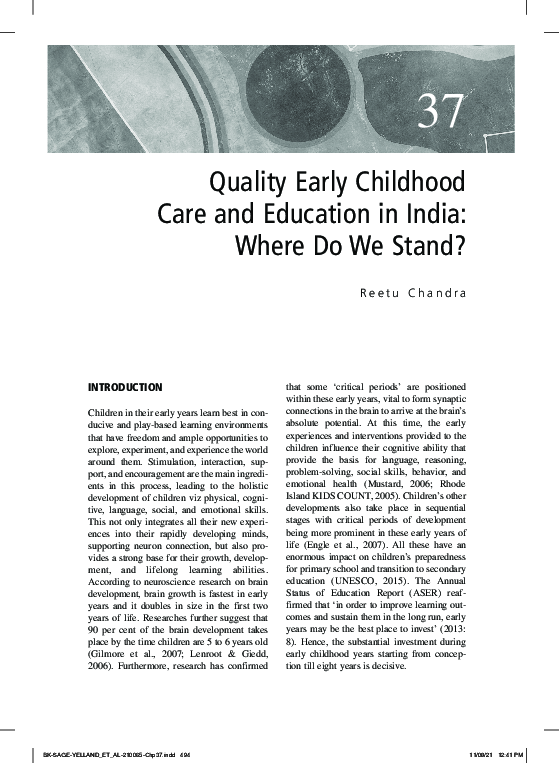 (PDF) Quality Early Childhood Care and Education in India: Where Do We ...