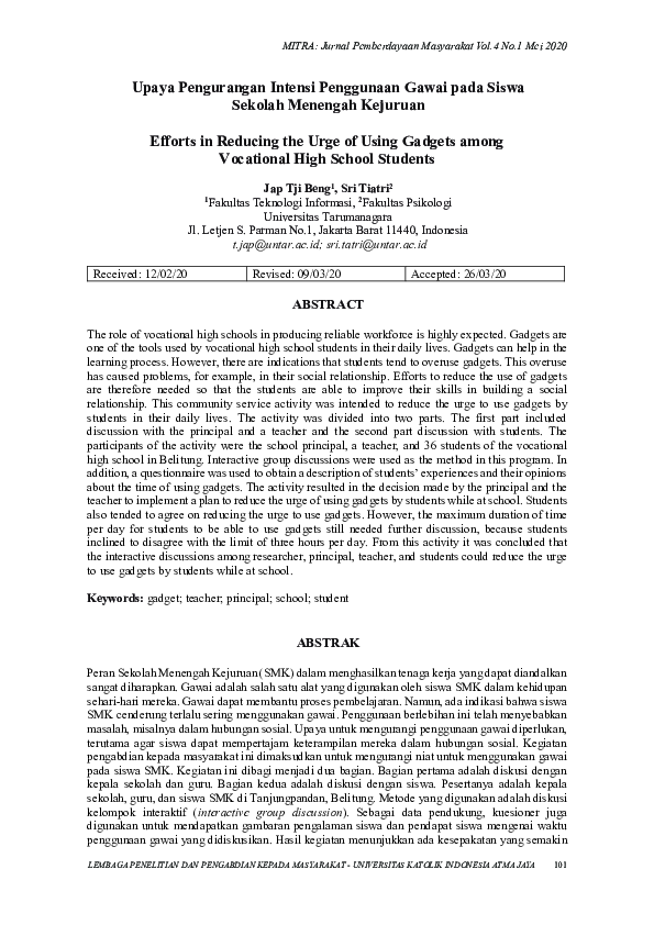 (PDF) Efforts in Reducing the Urge of Using Gadgets among Vocational ...
