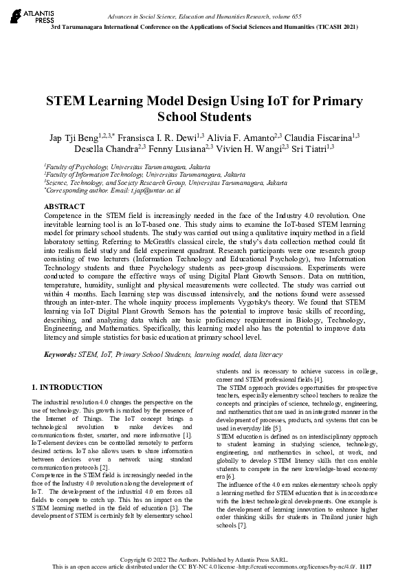 (PDF) STEM Learning Model Design Using IoT for Primary School Students