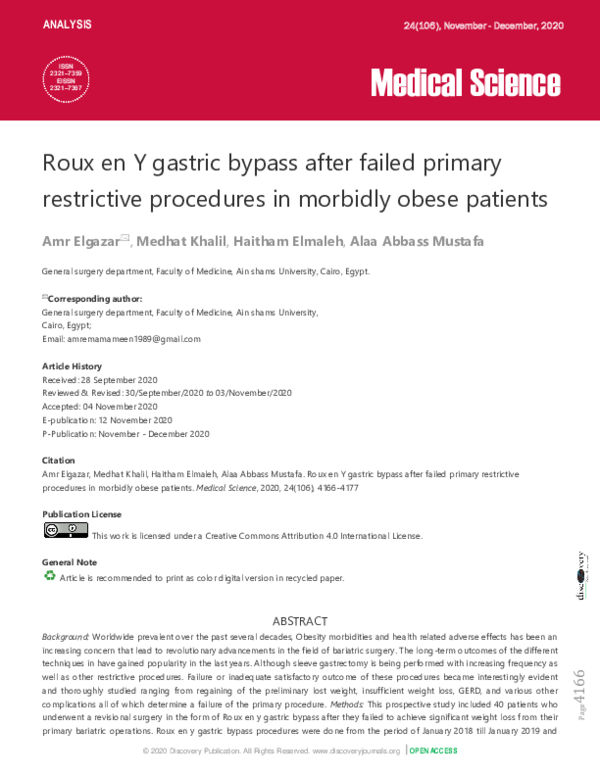(PDF) Roux en Y gastric bypass after failed primary restrictive ...