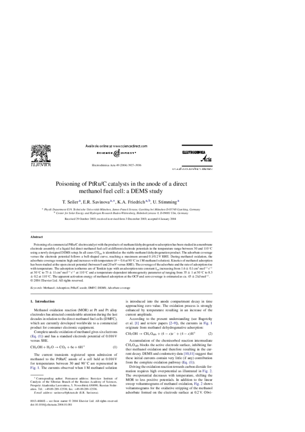 (PDF) Poisoning of PtRu/C catalysts in the anode of a direct methanol