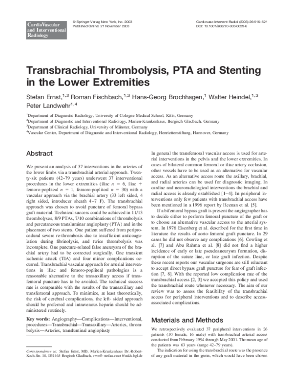 (PDF) Transbrachial Thrombolysis, PTA and Stenting in the Lower ...