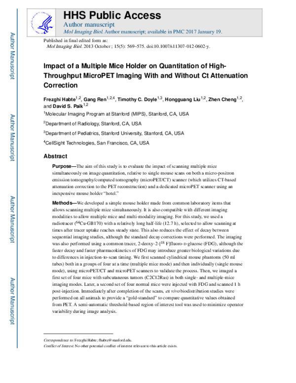 (PDF) Impact of a Multiple Mice Holder on Quantitation of High ...