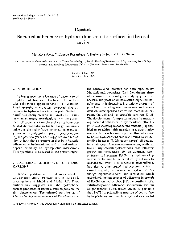(PDF) Bacterial adherence to hydrocarbons and to surfaces in the oral ...