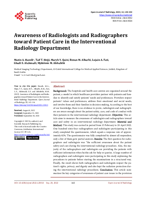 (PDF) Awareness of Radiologists and Radiographers toward Patient Care ...