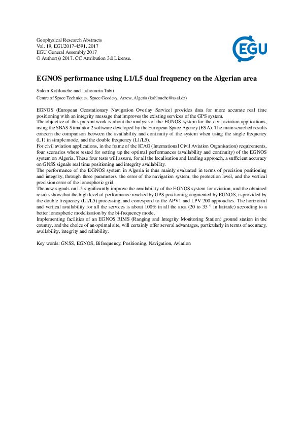 (PDF) EGNOS performance using L1/L5 dual frequency on the Algerian area
