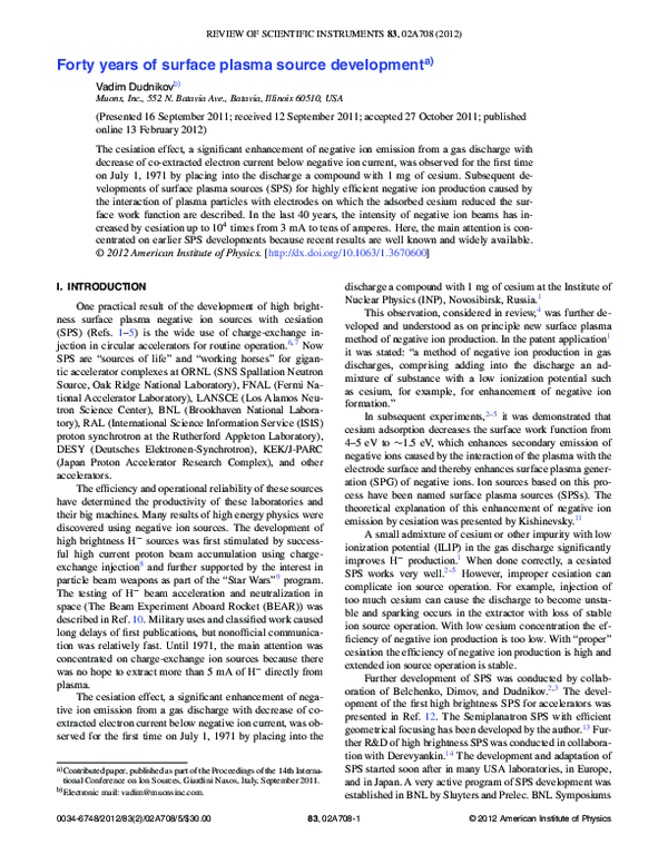 (PDF) Forty years of surface plasma source development