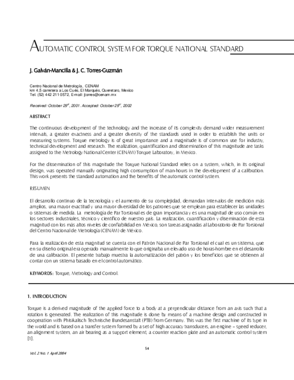 (PDF) Automatic control system for Torque National Standard