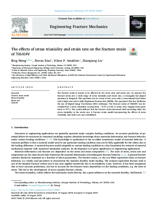 (PDF) The effects of stress triaxiality and strain rate on the fracture ...
