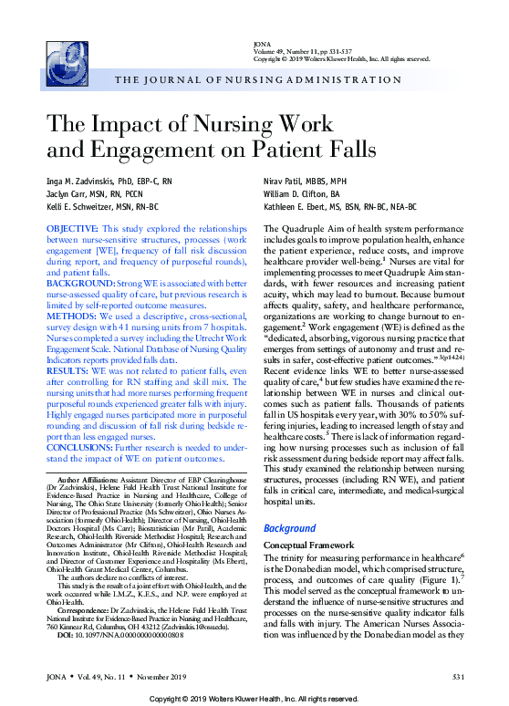 (PDF) The Impact of Nursing Work and Engagement on Patient Falls