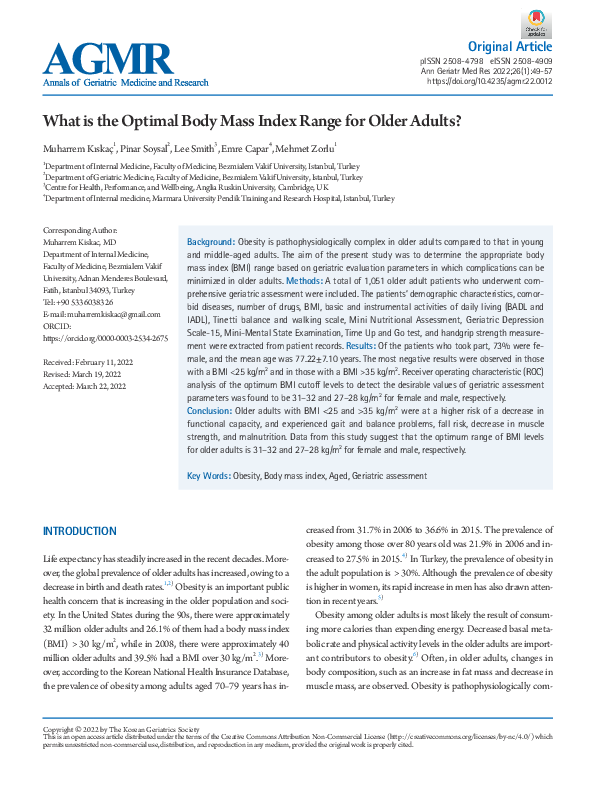 (PDF) What is the Optimal Body Mass Index Range for Older Adults?