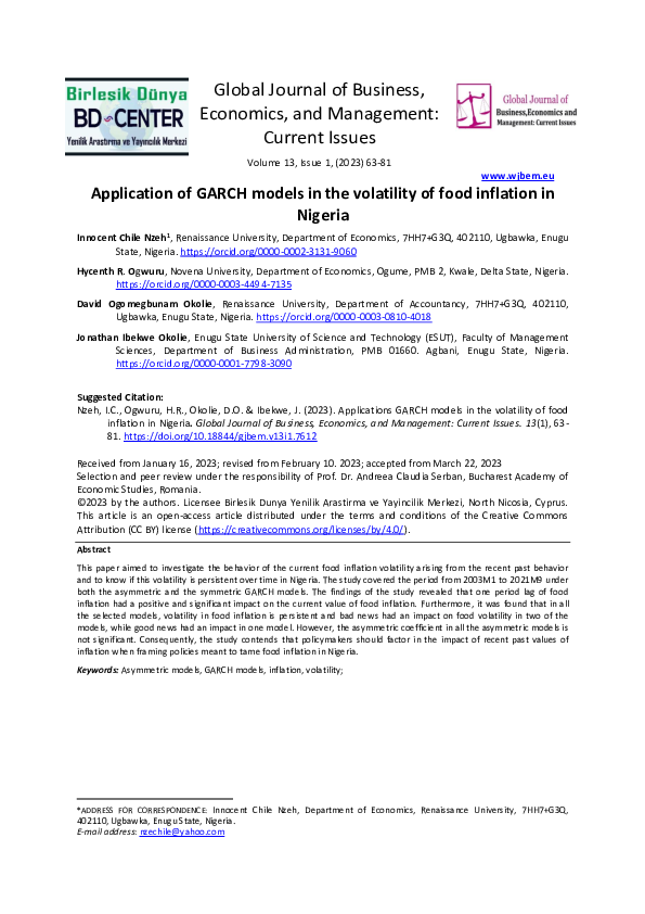 (PDF) Application of GARCH models in the volatility of food inflation ...