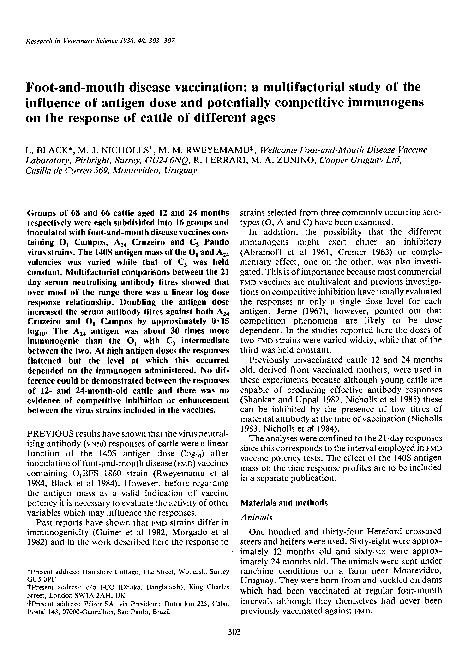 (PDF) Foot-and-mouth disease vaccination: a multifactorial study of the ...