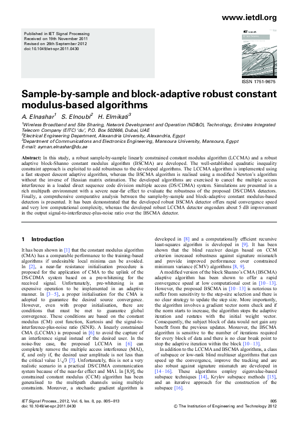(PDF) Sample-by-sample and block-adaptive robust constant modulus-based ...