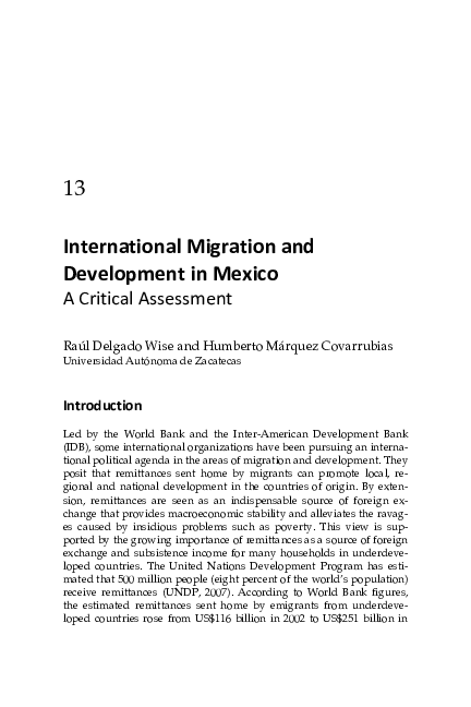 (PDF) International Migration and Development in Mexico. A Critical ...