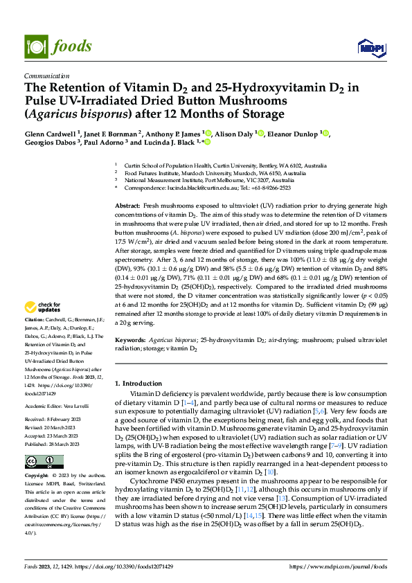 (PDF) The Retention of Vitamin D2 and 25-Hydroxyvitamin D2 in Pulse UV ...
