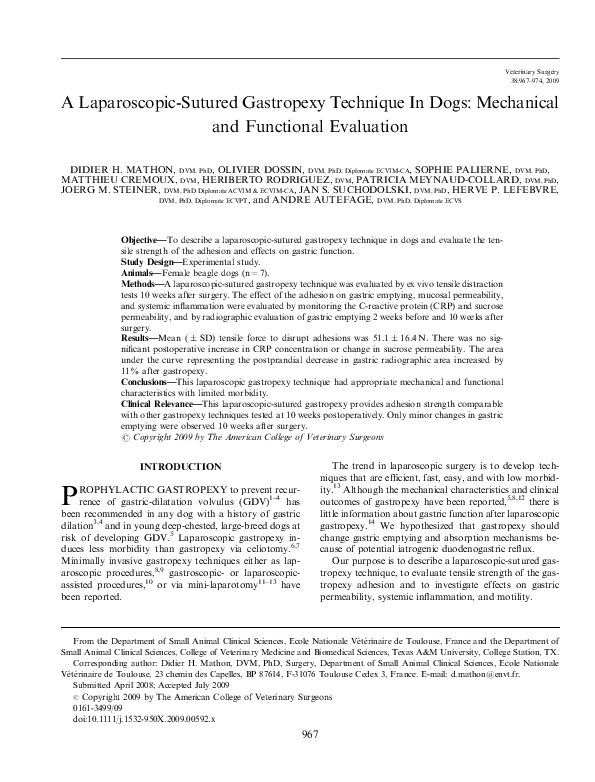 (PDF) A LaparoscopicSutured Gastropexy Technique In Dogs Mechanical