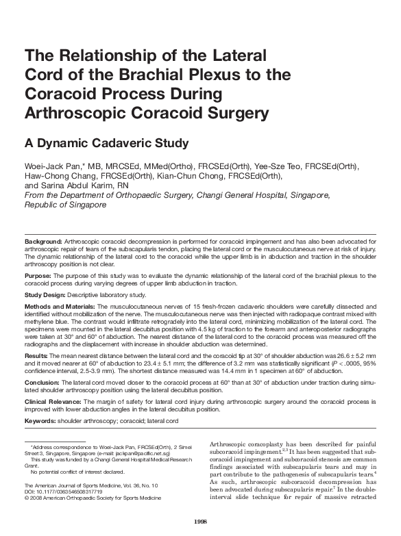 (PDF) The Relationship of the Lateral Cord of the Brachial Plexus to ...