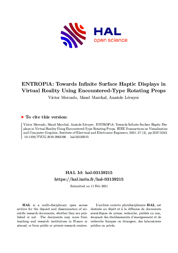 (PDF) ENTROPiA: Towards Infinite Surface Haptic Displays in Virtual ...