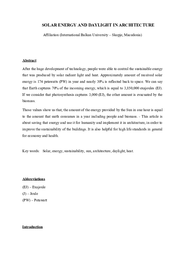 (DOC) Solar Energy and Daylight in Architecture