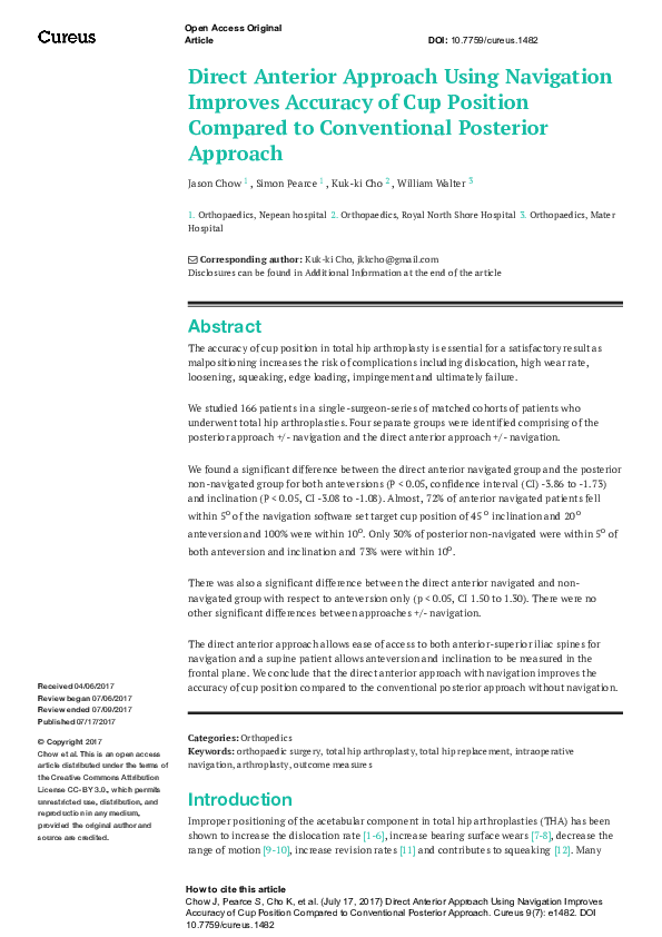 (PDF) Direct Anterior Approach Using Navigation Improves Accuracy of ...