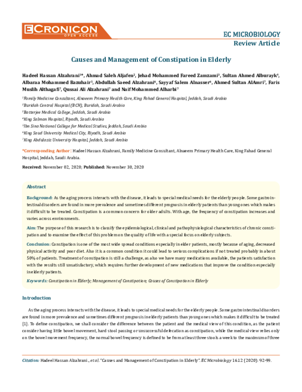 (PDF) Causes and Management of Constipation in Elderly