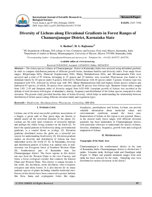 (PDF) Diversity of Lichens along Elevational Gradients in Forest Ranges ...