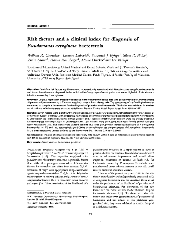 (PDF) Risk factors and a clinical index for diagnosis of Pseudomonas ...