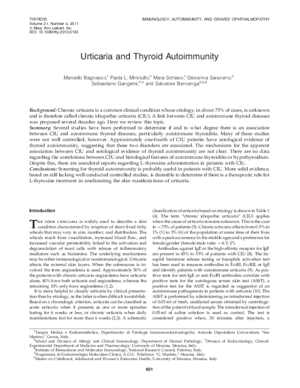 (PDF) Urticaria and Thyroid Autoimmunity