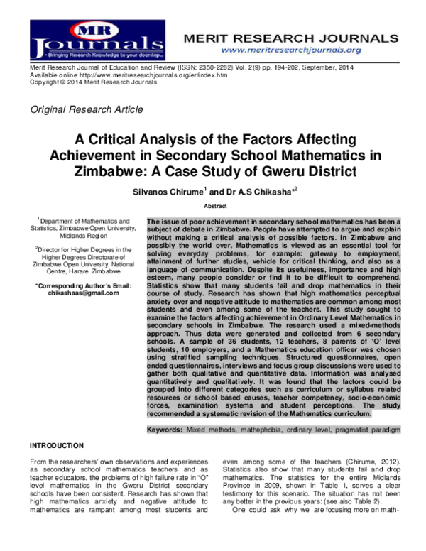(PDF) A Critical Analysis of the Factors Affecting Achievement in ...