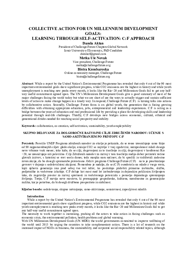 Pdf Collective Action For Un Millennium Development Goals Learning