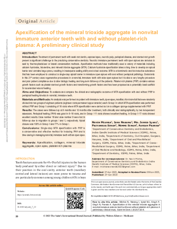 (PDF) Apexification of the mineral trioxide aggregate in nonvital ...