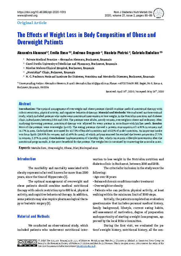 (PDF) The Effects of Weight Loss in Body Composition of Obese and ...
