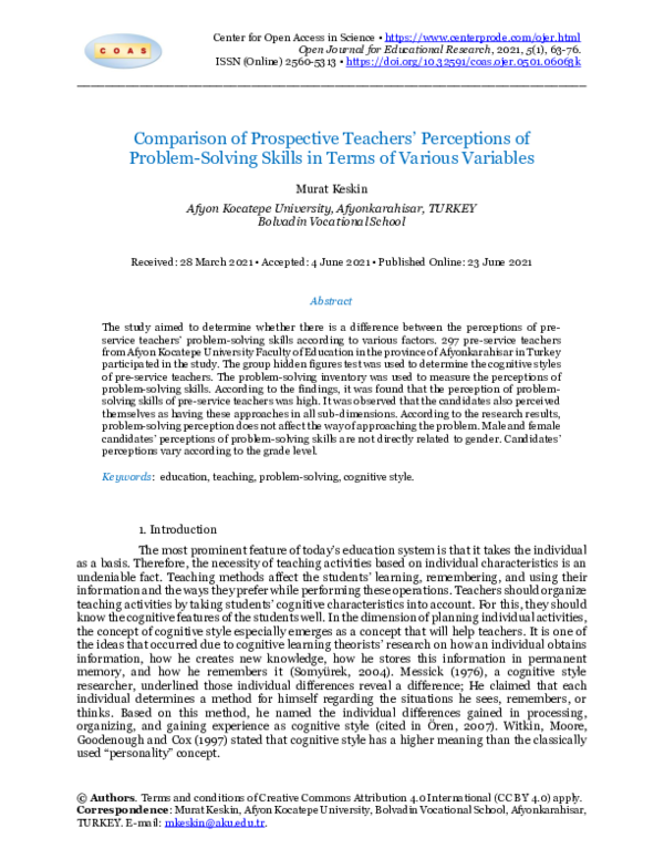 (PDF) Comparison of Prospective Teachers’ Perceptions of Problem ...