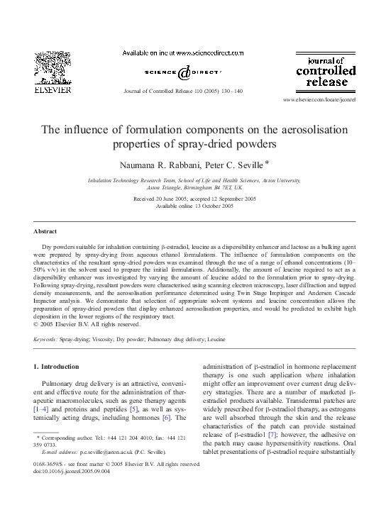 (PDF) The influence of formulation components on the aerosolisation ...