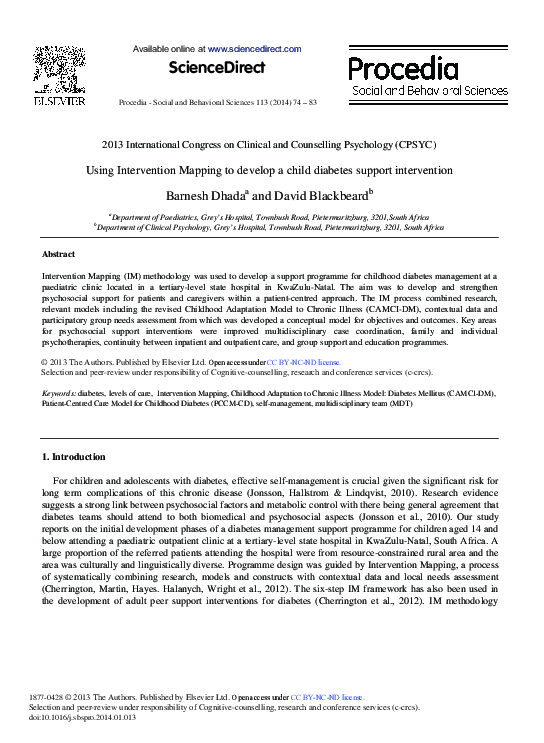 (PDF) Using Intervention Mapping to Develop a Child Diabetes Support ...