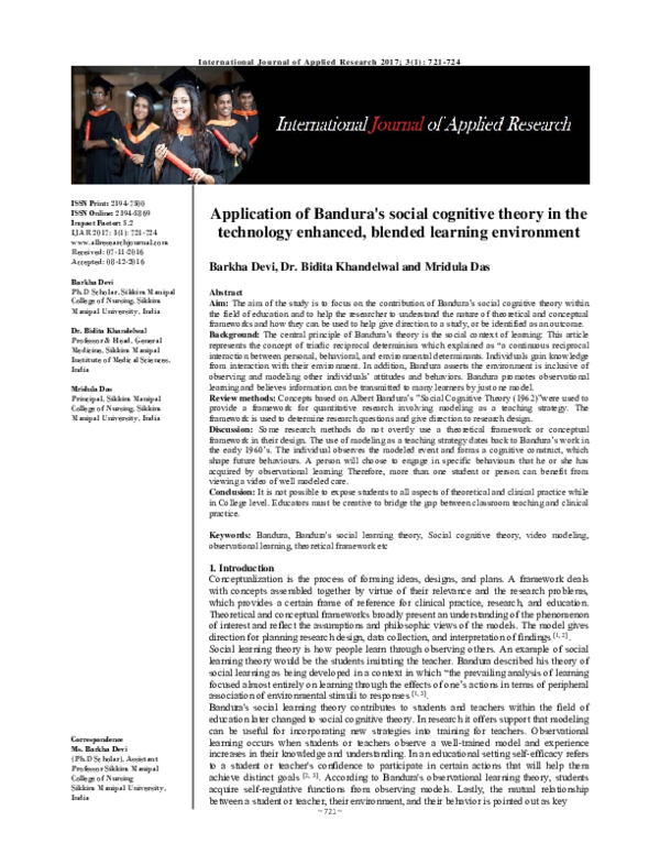 (PDF) Application of Bandura's social cognitive theory in the ...