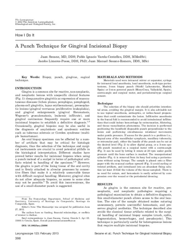 (PDF) A punch technique for gingival incisional biopsy