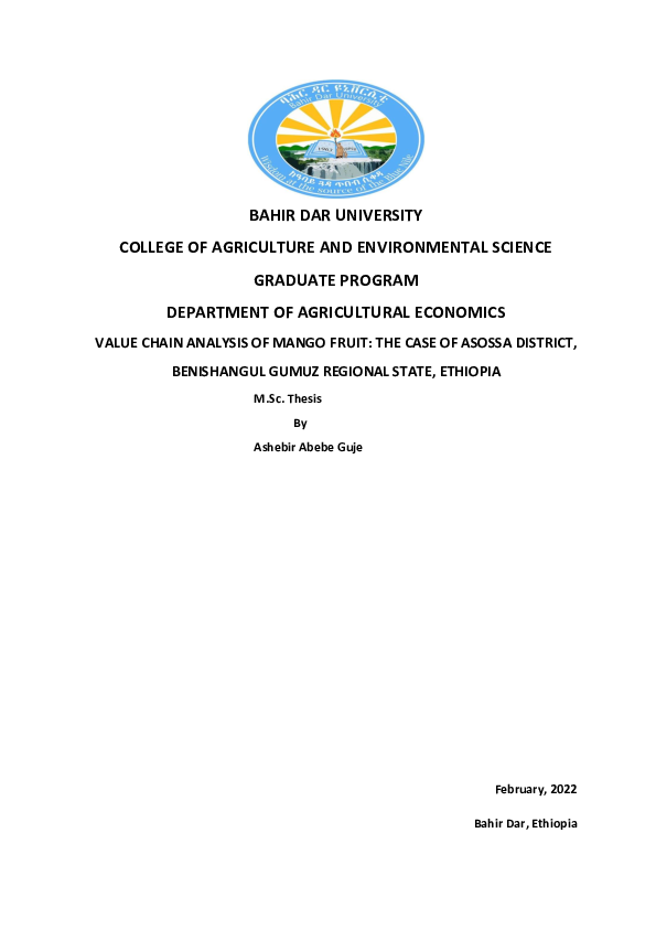 (PDF) Value Chain Analysis of Mango in Asossa District of Benishangul ...