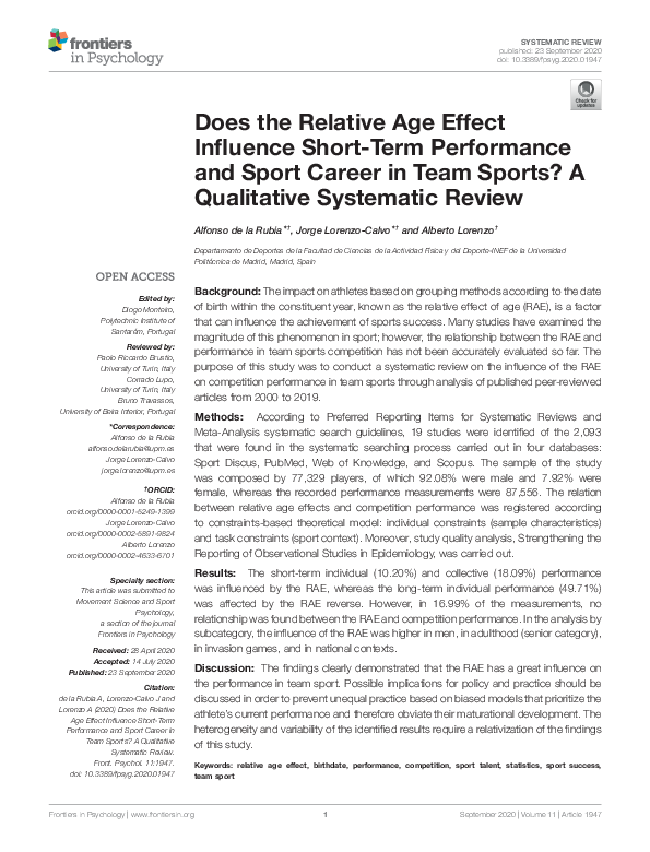(PDF) Does the Relative Age Effect Influence Short-Term Performance and ...