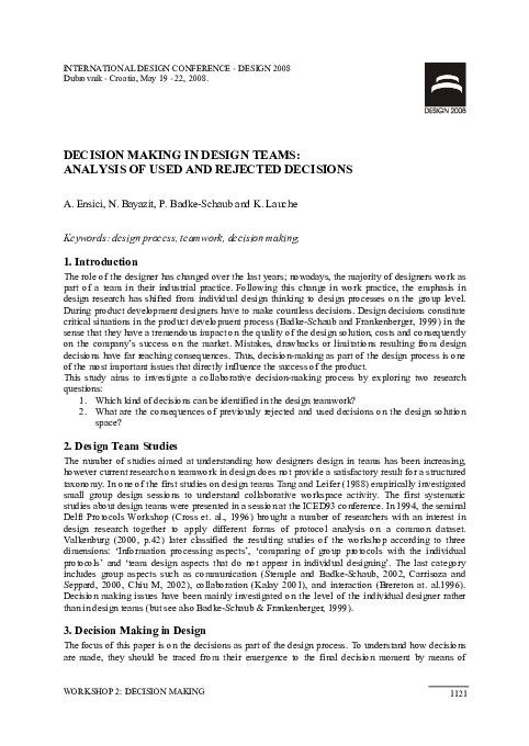 (PDF) Decision Making in Design Teams: Analysis of Used and Rejected ...