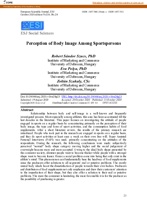(PDF) Perception of Body Image Among Sportspersons