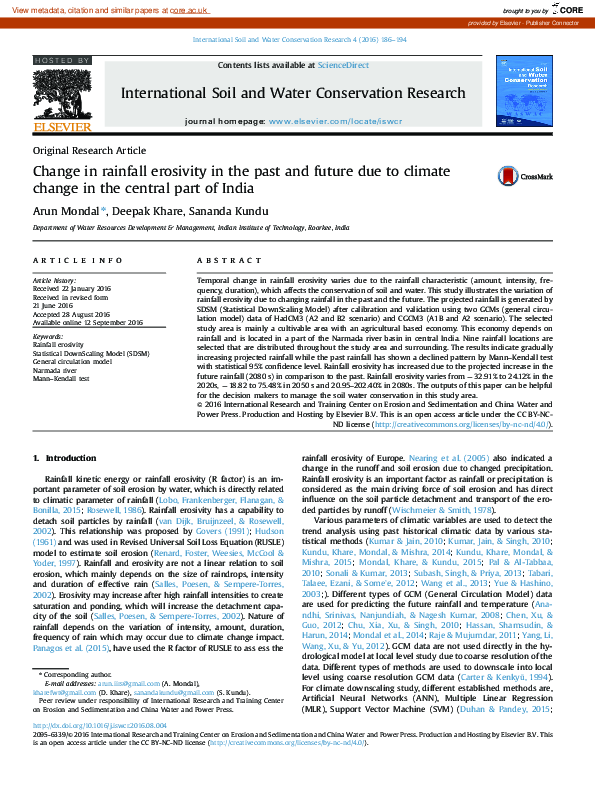 (PDF) Change in rainfall erosivity in the past and future due to ...